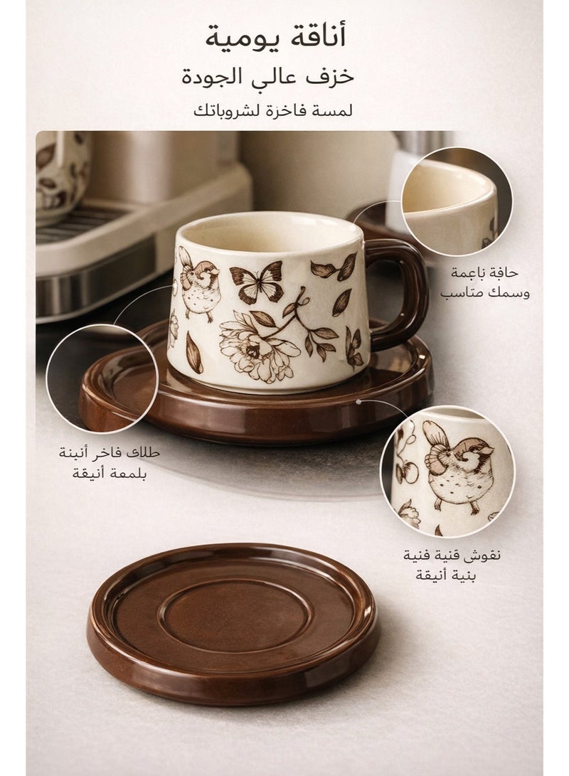 300 مل كوب قهوة سيراميك مع قواعد، كوب إسبريسو، كوب قهوة عربية، كوب قهوة تركية، كوب قهوة بمقبض، قاعدة أكواب للمشروبات، مناسب للشاي والقهوة والماتشا والحليب والكابتشينو - Image 3